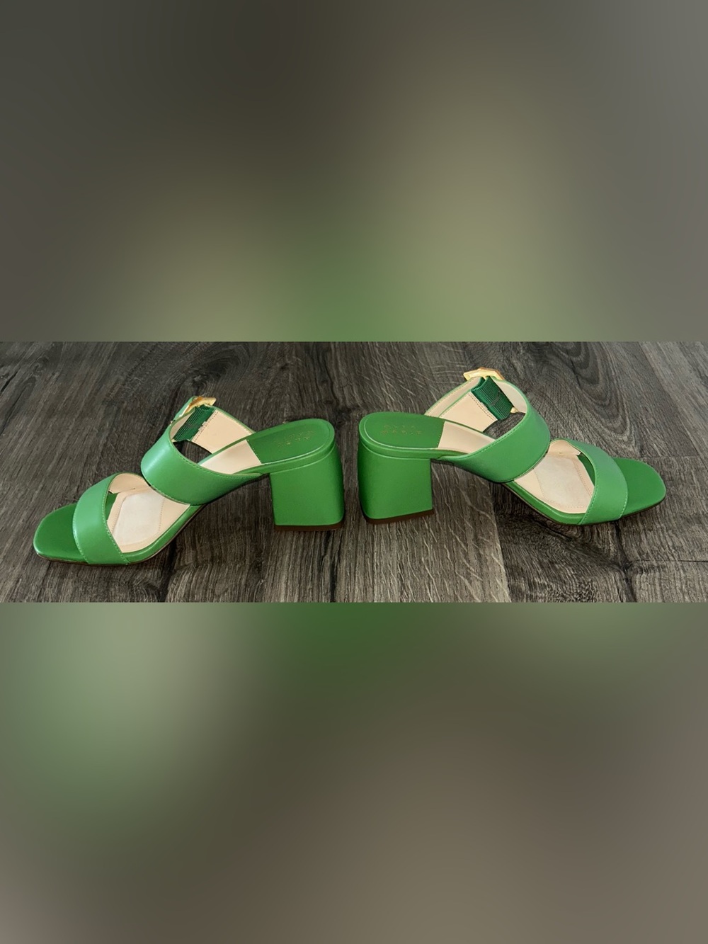 NEW!! Alex Marie Green Leather Slide Sandals with Buckle - Picture 4 of 7